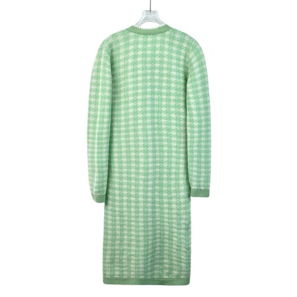 Miu Miu Green Checkered Knitted Cardigan Jacket With Pearl Details & Pockets Siz - Picture 8 of 8